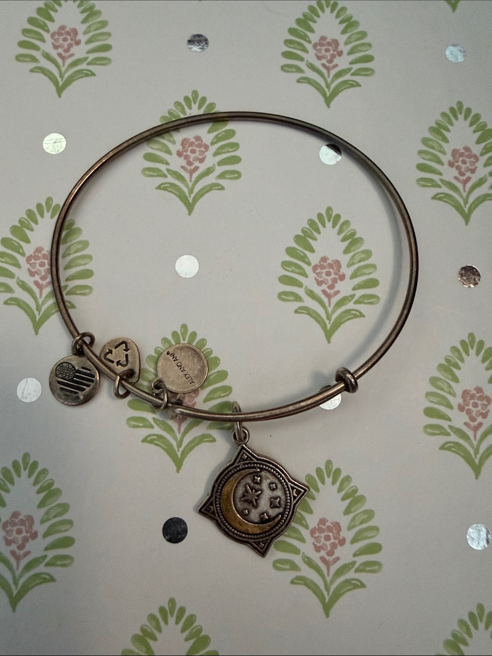 Moon & Star Charm Bangle Bracelet